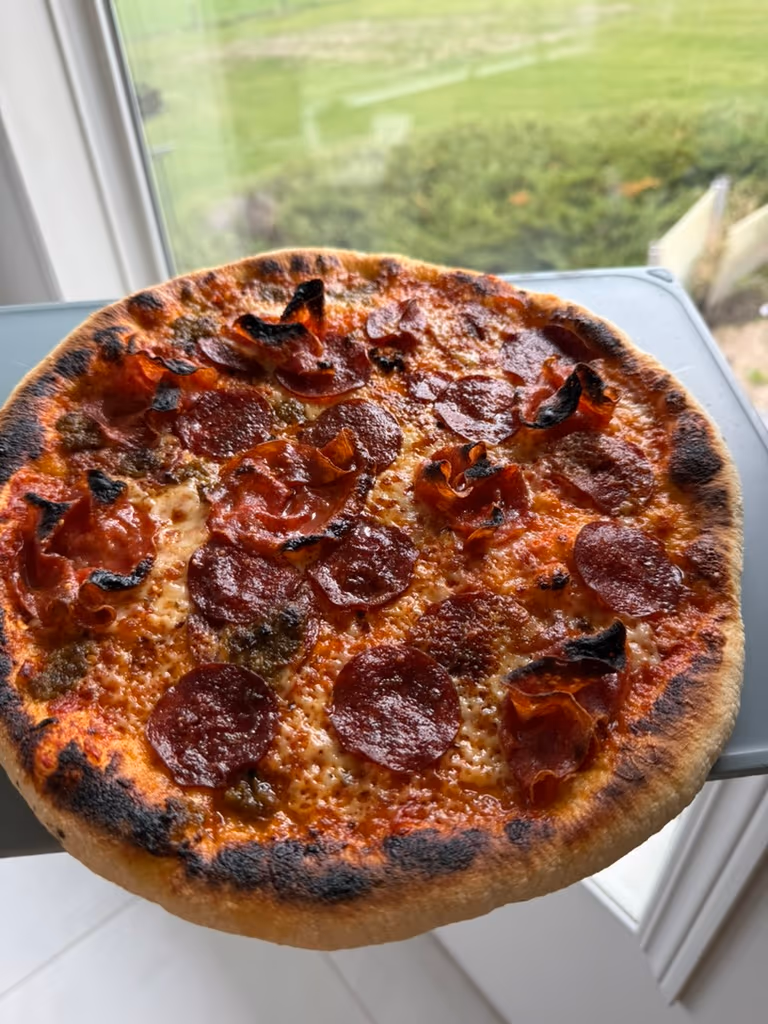 baked pizza with char 