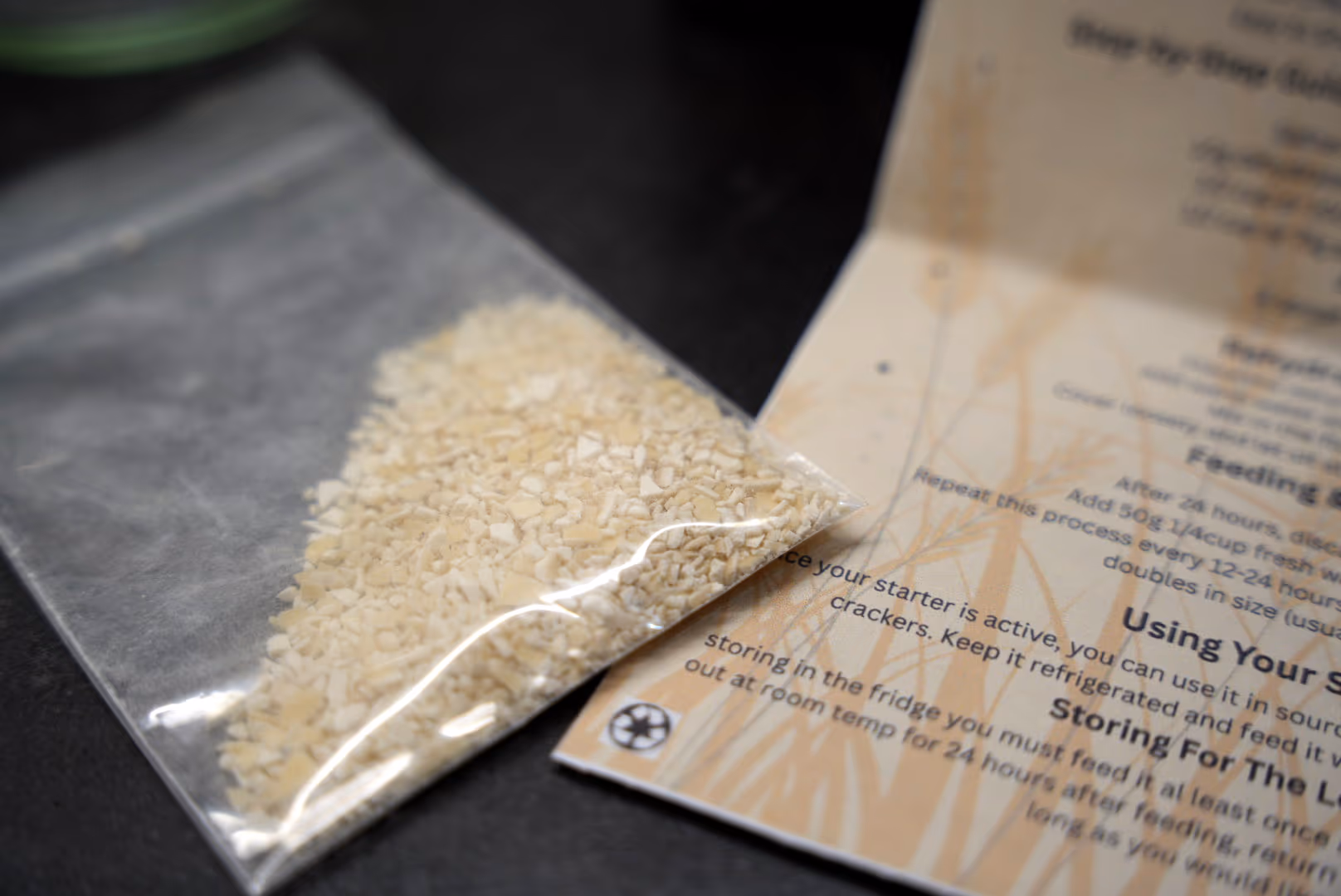 Sourdough starter dehydrated in a package.