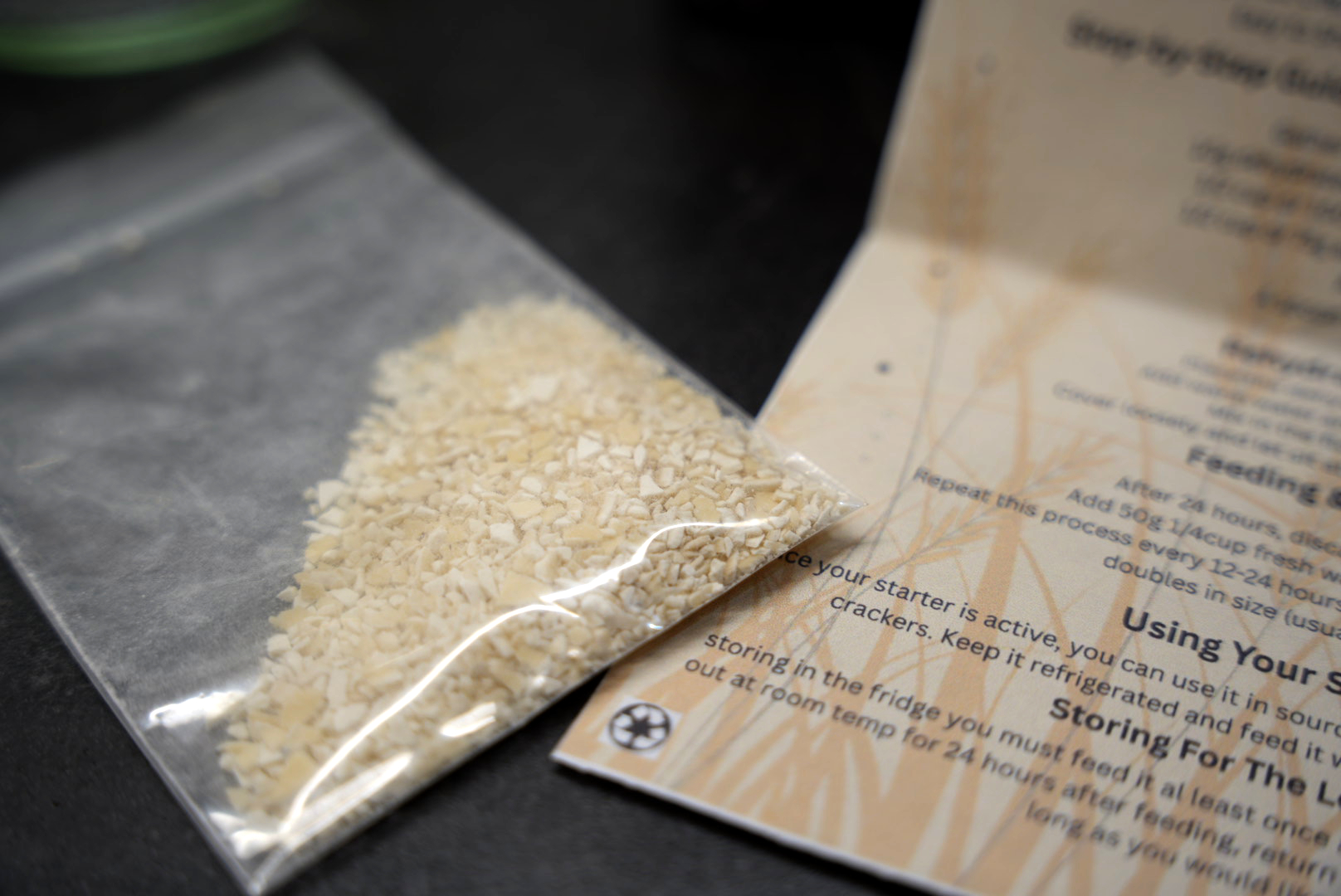 Sourdough starter dehydrated in a package. 