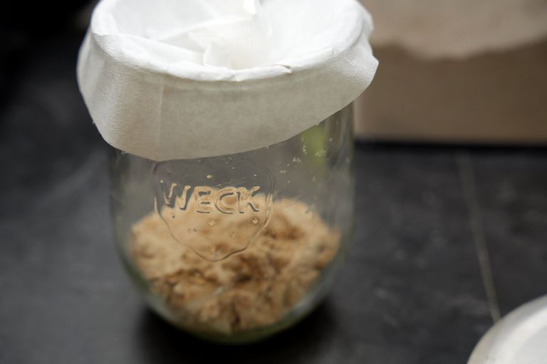 Sourdough starter in a jar. 