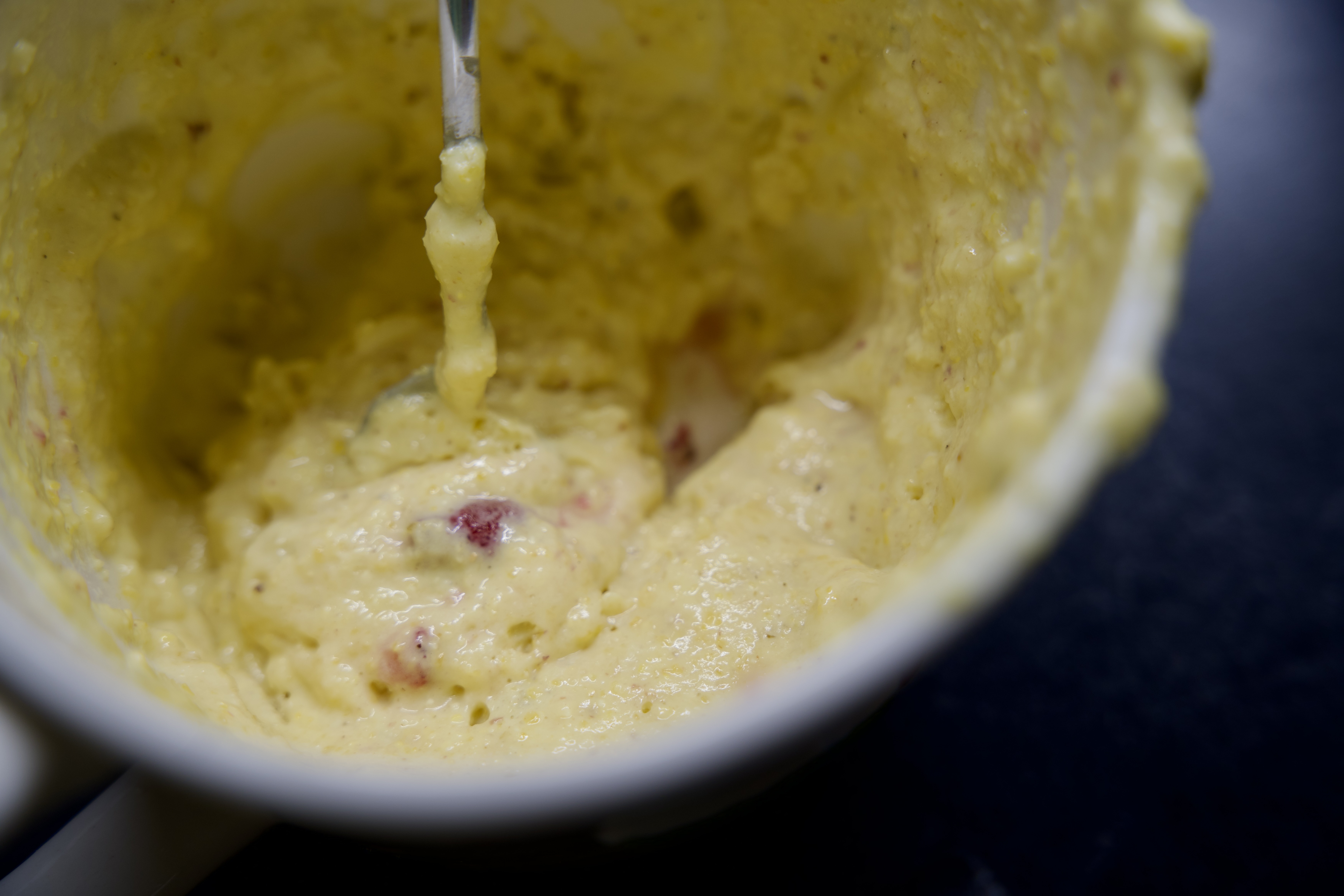 cornbread waffle batter with strawberries