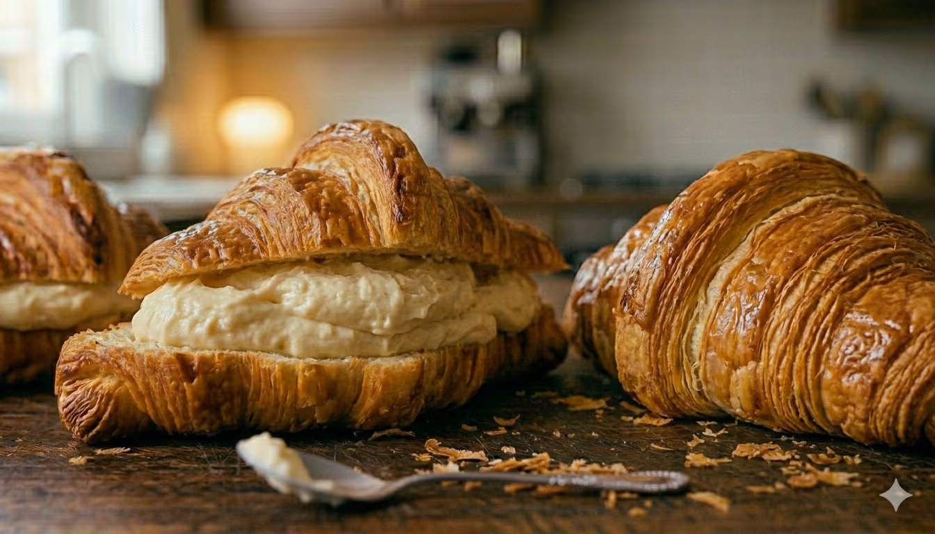 Toasted croissants with creamy filling in them.