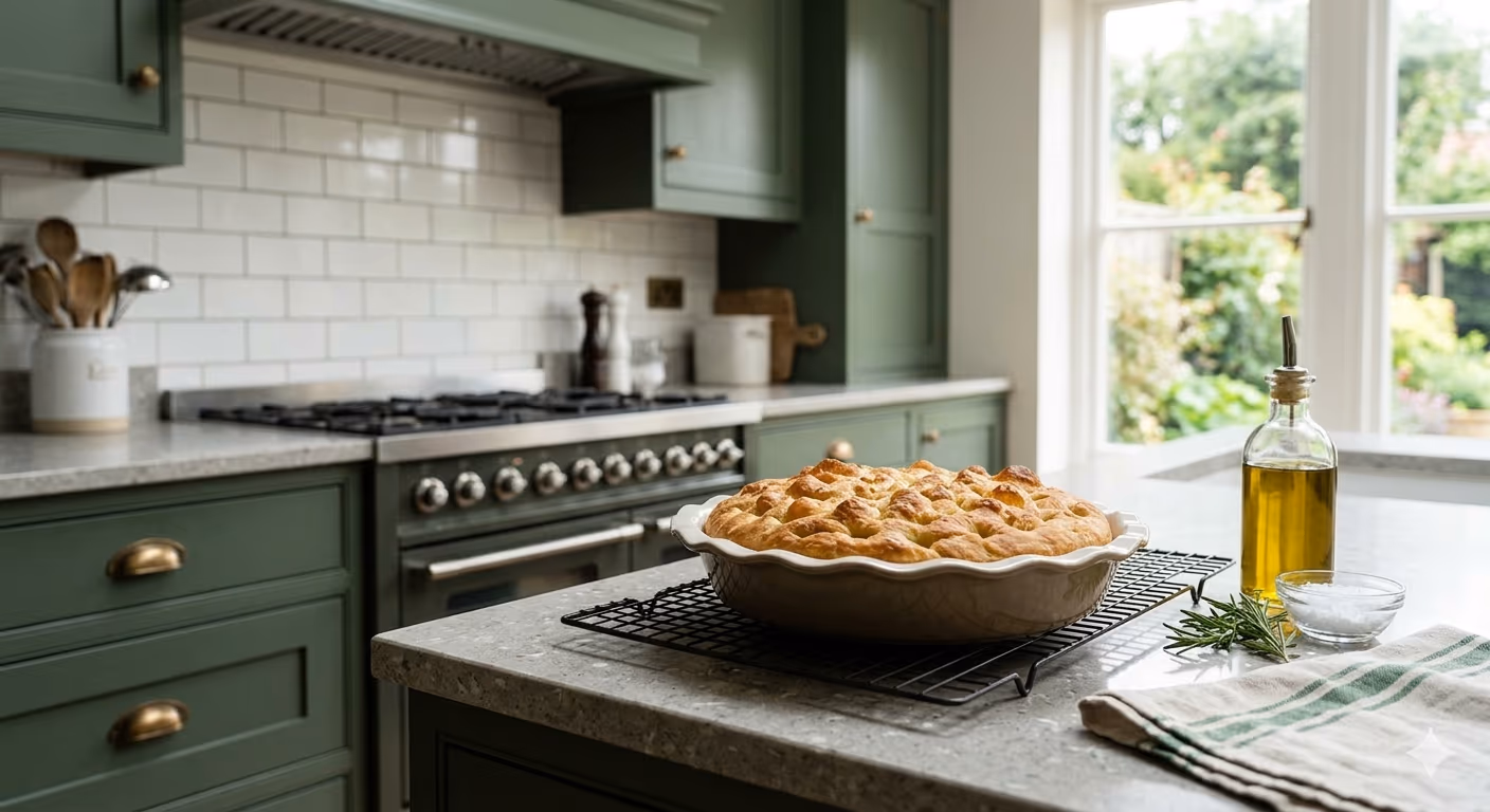 fresh focaccia on a cooling rack 