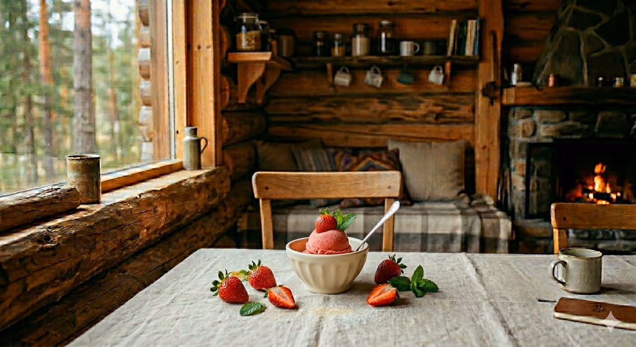 Strawberry ice cream on table 