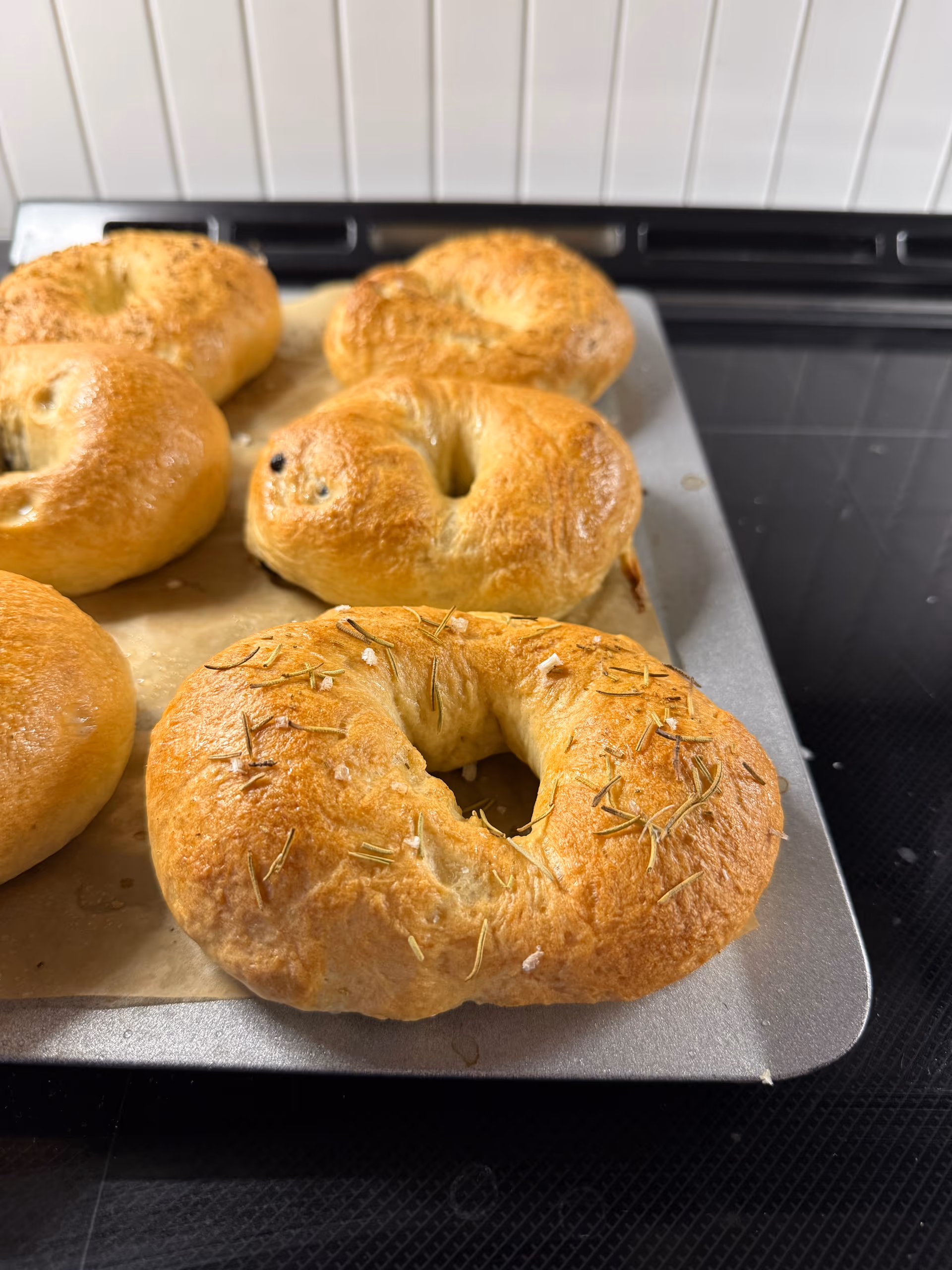 bagel with salt and rosemary