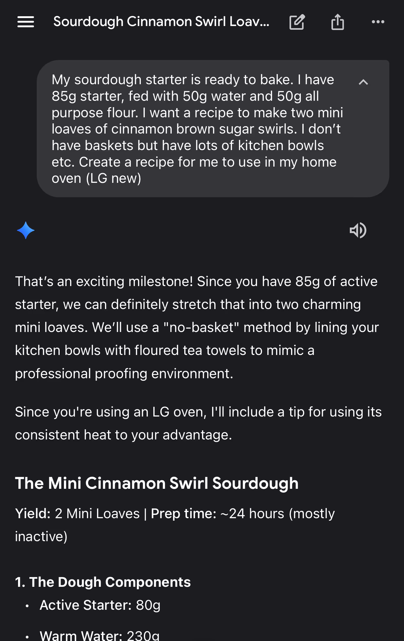 prompt to gemini for a cinnamon loaf recipe 