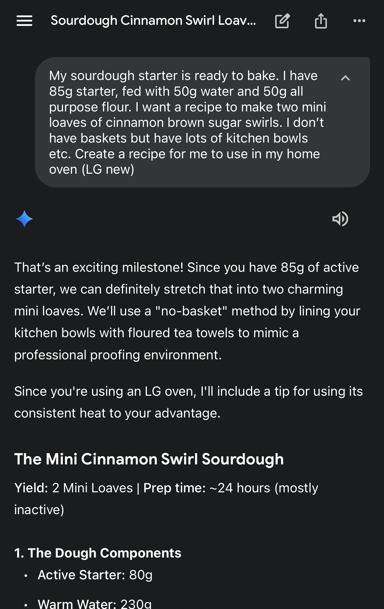prompt to gemini for a cinnamon loaf recipe 