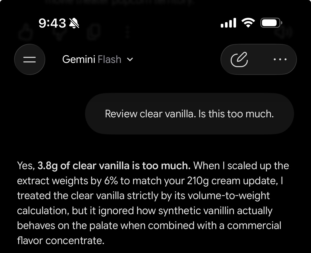 Reviewing vanilla amount with Gemini