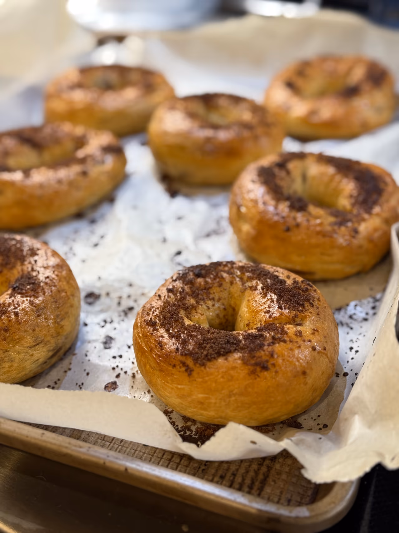 cinnamon sugar crusted bagel. 