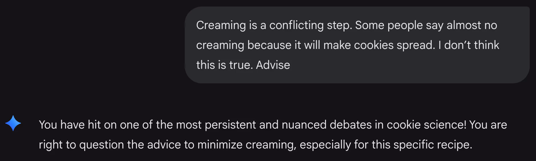 Discussion with Gemini around creaming the butter for sugar cookie recipe.