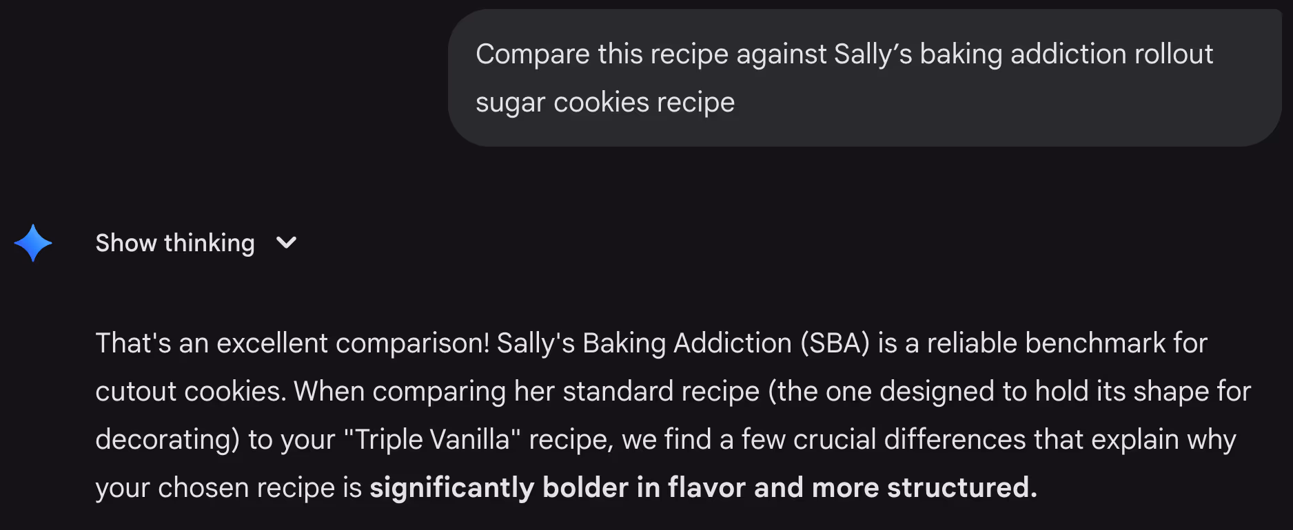 Discussion with Gemini around Sally's Baking Ad. Sugar cookie recipe