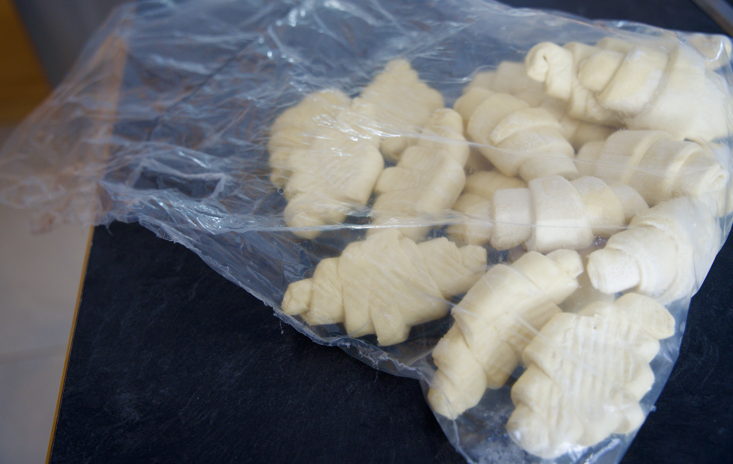 frozen croissants in a bake on the counter